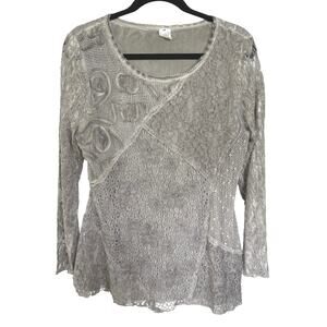Boho Patchwork Lace Gray Blouse Textured Bohemian Witchy Dark Fairy Top Medium